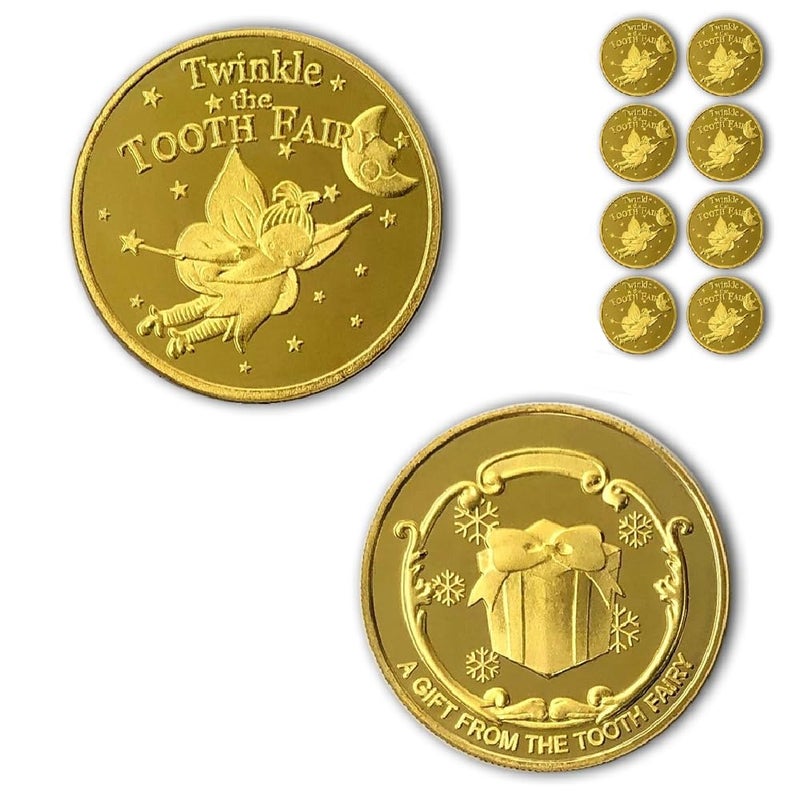 NLR FUN Tooth Fairy Coins Classic Tooth Fairy Golden Coins, Keepsake for Lost Tooth Kids (8 PCS) - Image 1